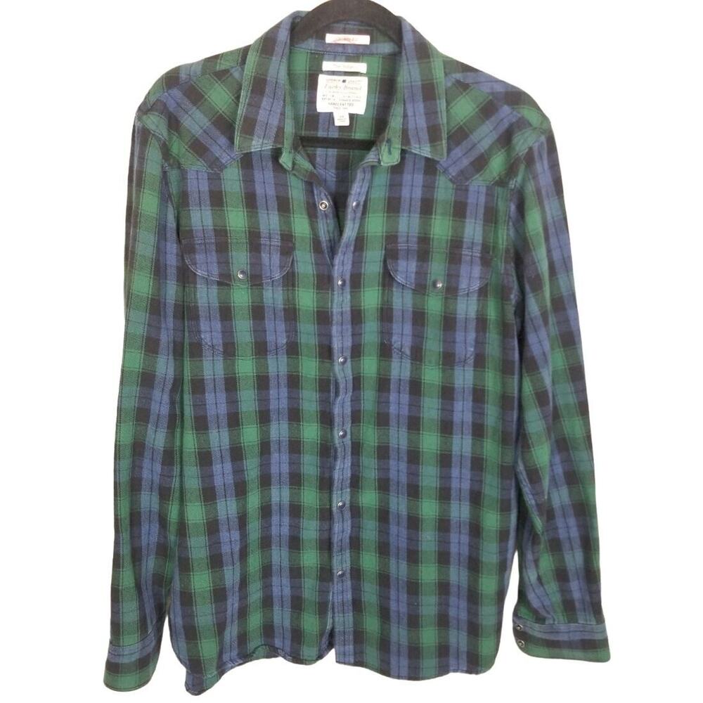 Lucky Brand Mens Western Flannel Shirt Tartan Plaid M Classic Fit Country Cowboy